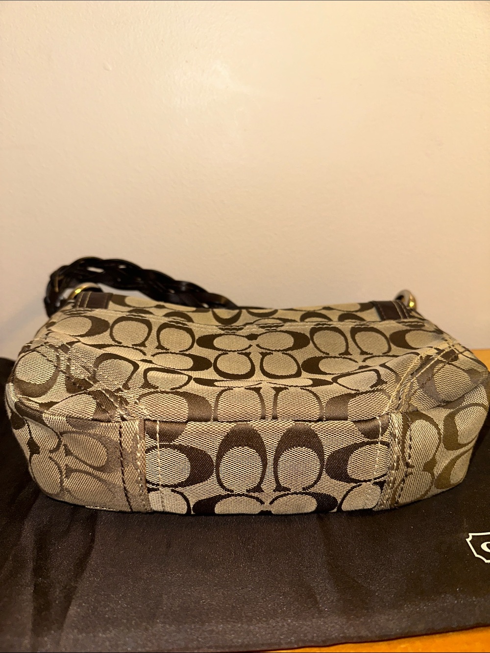 Coach Brown Signature Canvas Shoulder Bag with Braided Leather Strap - Picture 4 of 5